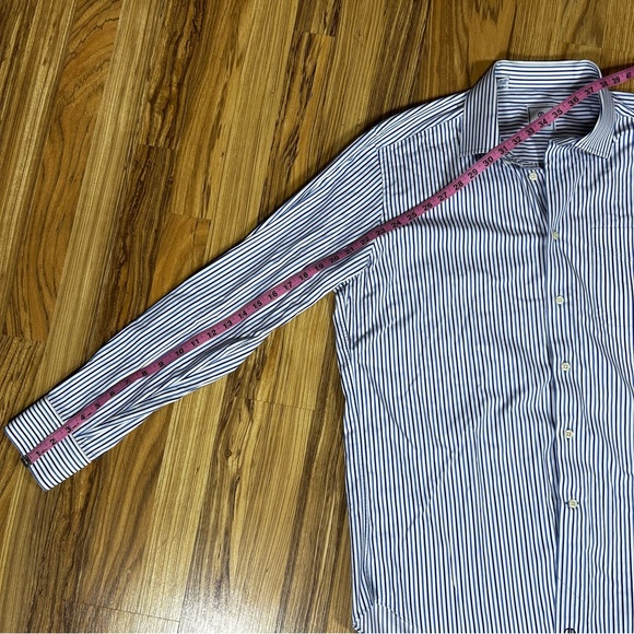 David Donahue Mens Dress Shirt Button Up Long Sleeve Blue White Stripes Size XL - Picture 4 of 8